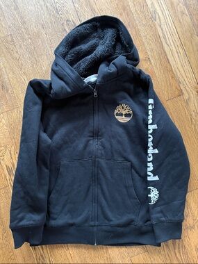 Timberland Black Kids Sherpa Lined Zip Hoodie with Logo